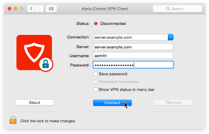 Het scherm om een VPN op te zetten Zet een VPN op tussen twee Kerio Control Firewalls